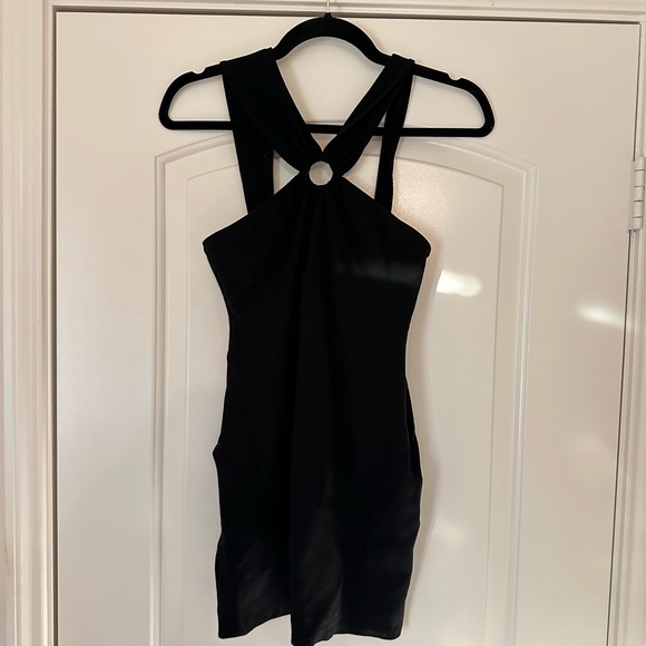 Zara Black Mini Halter Dress With Ring Strap‎ Detailing - Picture 1 of 8